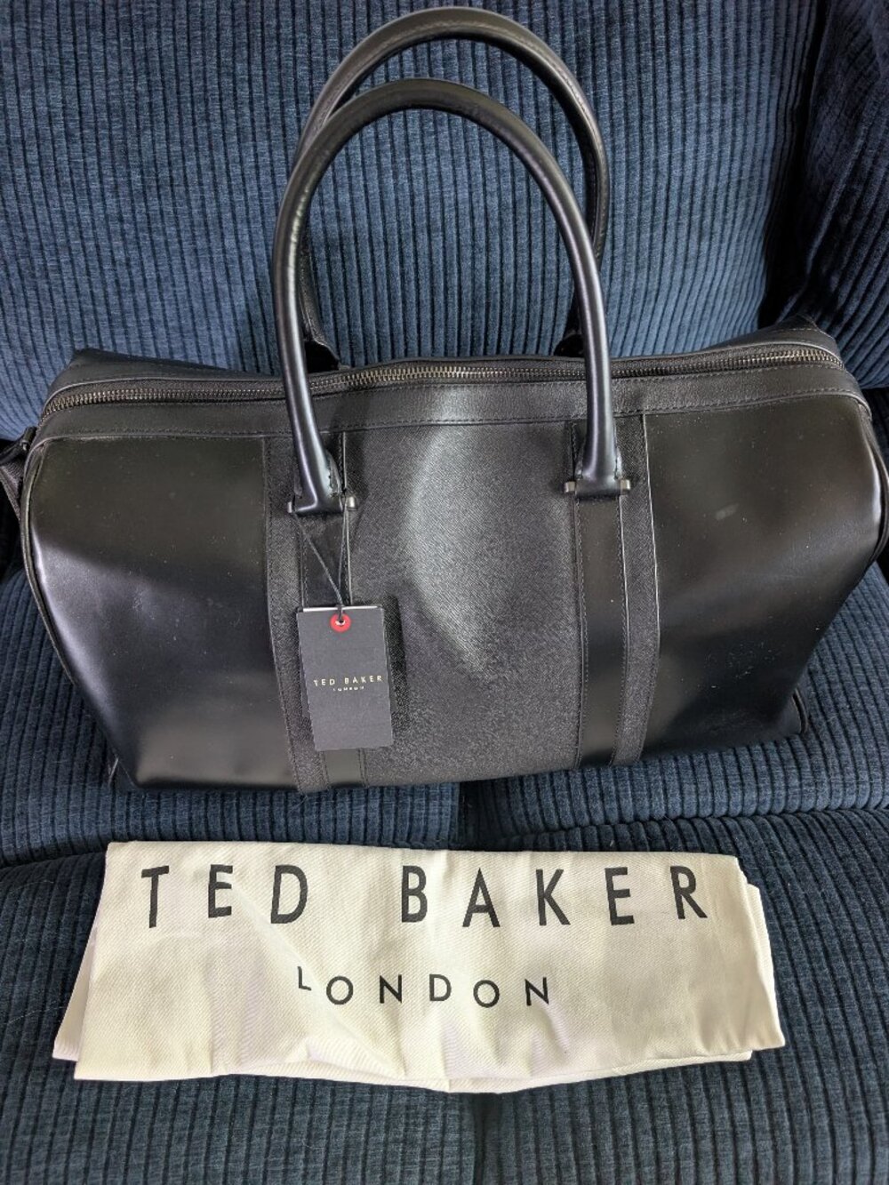 Ted Baker of London Lewes Leather 19" Carry-on Weekender Duffel Bag Black